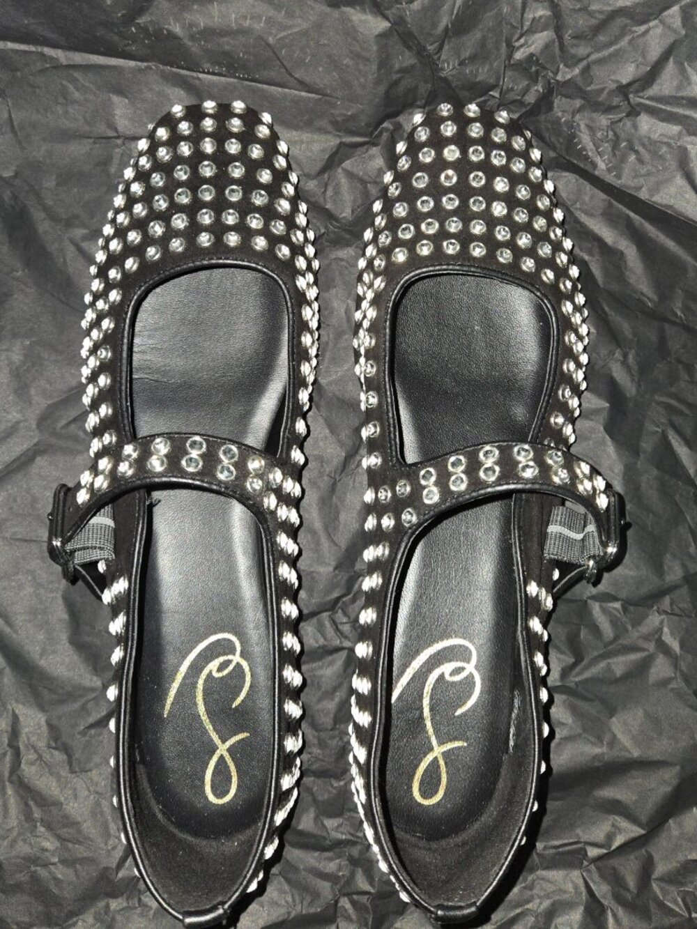Sam Edelman Crystal Studded Mary Jane Flats – Black Rhinestone Ballet Flats – Wo - Picture 10 of 10